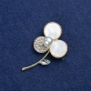 Sale! Flower Brooch - golden metal, Mother-of-Pearl, rhinestones and beads 44x27mm +