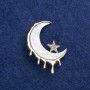 Sale! Moon Brooch in Gold-Toned Metal with Mother-of-Pearl and Rhinestones 38x27mm +