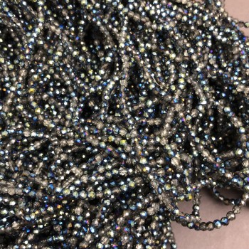 Beads Czech Crystal on fishing line Gray assortment transparent with faceted rondelle, diameter 3×2.5mm +-, length 36cm +