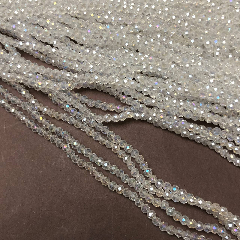Beads Czech Crystal on a Fishing Line White Transparent with Benzine, Faceted Rondelle, Ø 3×2.5 mm + -, length 36-38 cm +