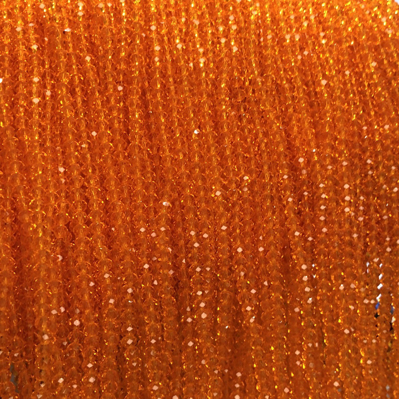 Beads Czech Crystal on Thread Orange Transparent Faceted Rondelle, diameter 3x2.5 mm + -, length 36-38 cm +