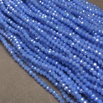 Beads Czech Crystal dark cobalt matte on fishing line with petrol—faceted rondelle, 3.5x3 mm, length 36-38 cm