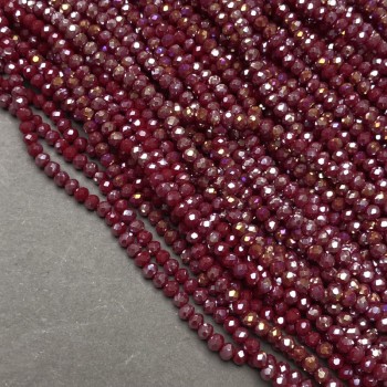 Beads Czech Crystal on fishing line burgundy matte faceted rondelle, diameter 3.5×3 mm +-, length 36-38 cm +