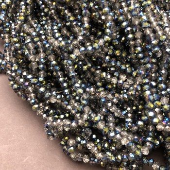 Beads Czech Crystal on Thread Assorted Gray Transparent with Faceted Rondelle, Ø 3.5×3 mm + -, Length 36-38 cm +