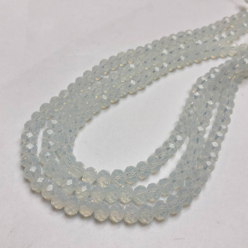 Milk-White Czech Crystal Beads on a Thread, milky transparent faceted rondelle, diameter 6x4.5mm + -, length 38-40cm +
