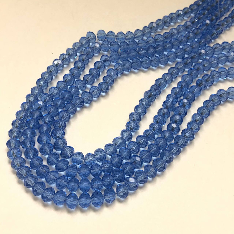 Beads Czech Crystal on Thread Light Blue Transparent Faceted Rondelle, 6x4.5mm + -, length 38-40cm +