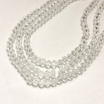 Beads Czech Crystal on Thread White Transparent Faceted Rondelle, 6x4.5 mm +-, length 38-40 cm +