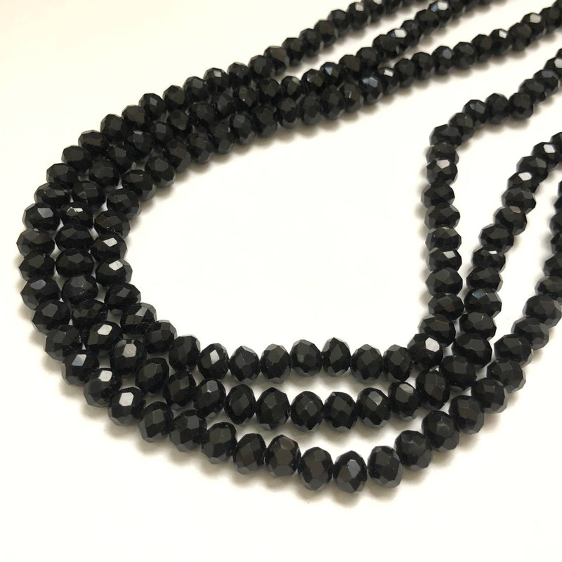 Beads Czech Crystal on thread black matte faceted rondelle, diameter 6x4.5 mm + -, thread length 38-40 cm +