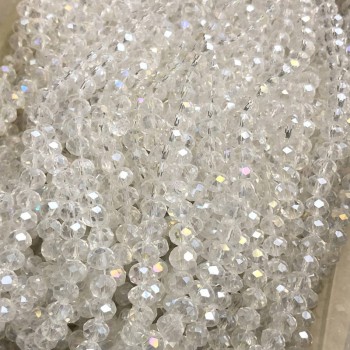 Beads Czech Crystal on Beading Thread White Transparent with Benzine Garnet Rondelle, 6x4.5mm +-, length 38-40cm +