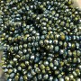 Beads Czech Crystal on Thread Gray-Green Finish with Petrol Glint, Briolette Cut, 6x4.5mm +-, Length 38-40cm +