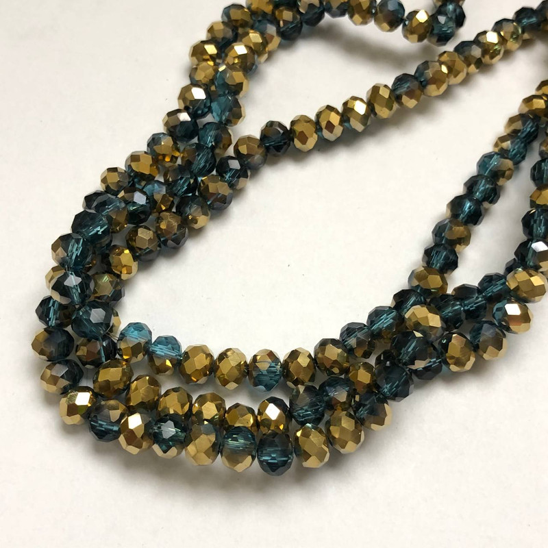 Beads Czech Crystal Emerald Clear Faceted Rondelle on Thread, 6x4.5 mm, 38-40 cm length