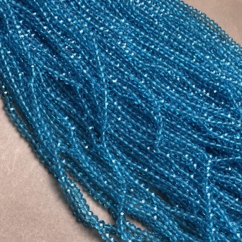 Beads Czech Crystal blue-green transparent faceted rondelle on thread, diameter 3.5x3mm +-, length 36-38cm +