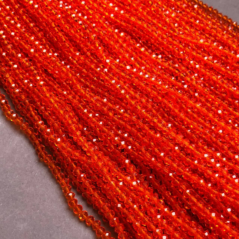 Beads Czech Crystal on Thread Red-Orange Transparent Faceted Rondelle, diameter 3.5×3 mm + -, length 36-38 cm +