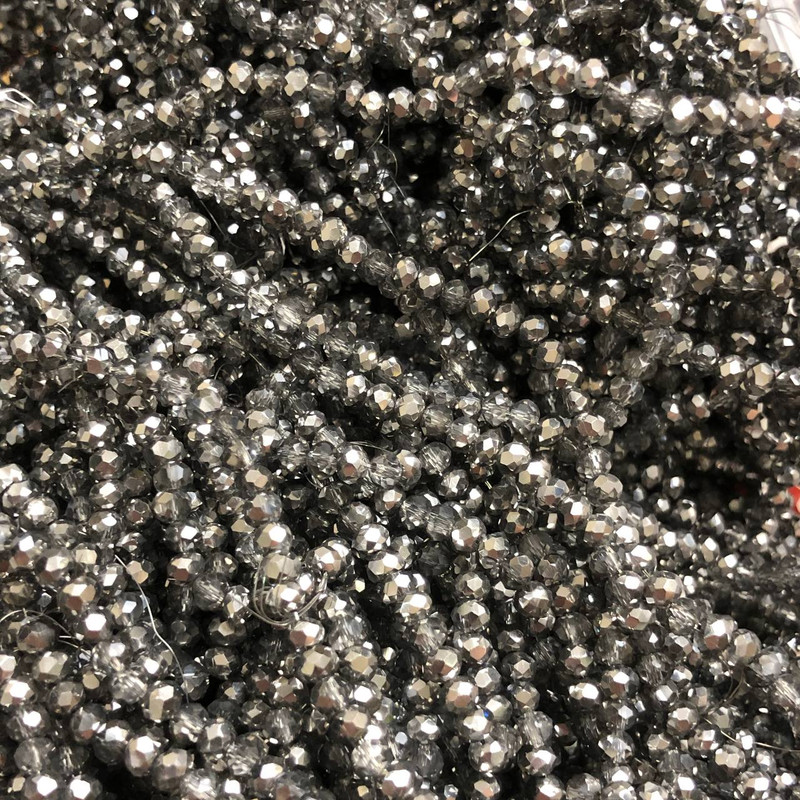 Beads Czech Crystal on thread assorted gray with frosted faceted rondelle, diameter 3.5x3mm +-, length 36-38cm +