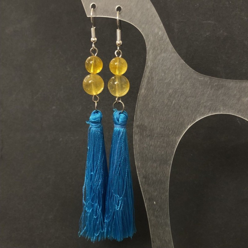 Earrings 'Tassels' with natural Citrine, diameter 10-8mm ±, length 120mm ±