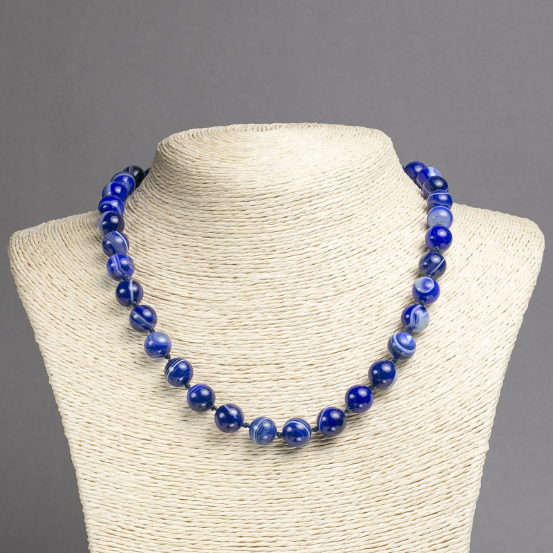 Necklace of Blue Ocean Jasper Smooth Beads 10mm Diameter, 45cm Length