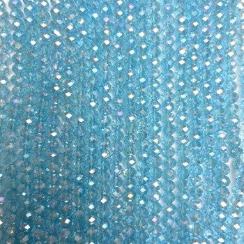 Beads Czech Crystal on a thread blue transparent with gasoline coating, faceted rondelle, 6x5mm, length 40-42cm