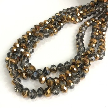 Beads Czech Crystal on a Thread Assorted Gray with Coating Garnet Rondelle, 8x6mm, length 40-42cm