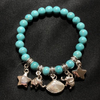 Bracelet with Turquoise and Pendants, 8mm diameter, 7.1 inches (18 cm) long