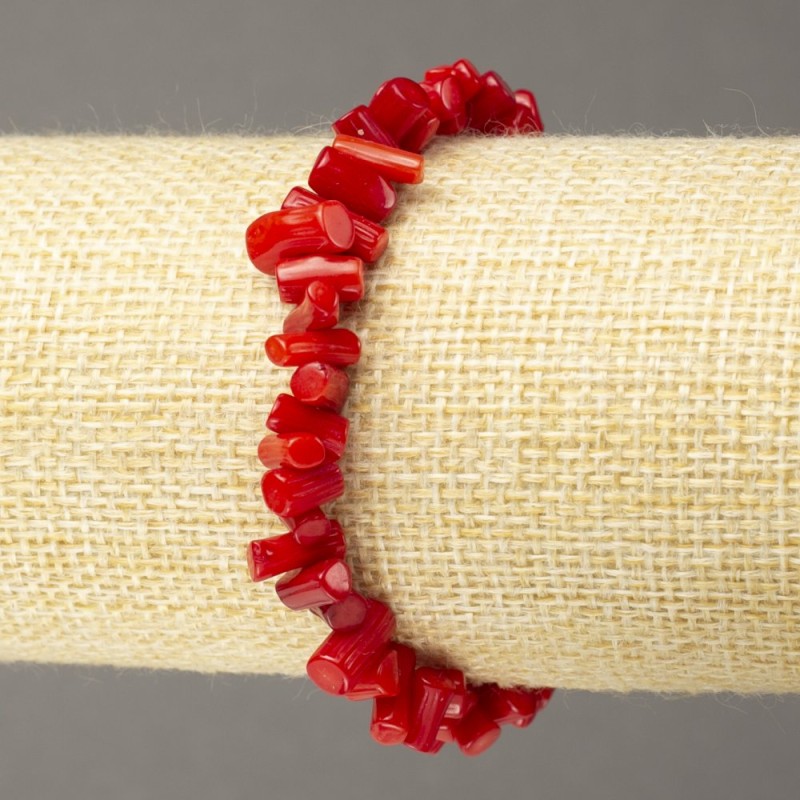Red Coral Beaded Elastic Bracelet, faceted rub-cut, 9×4+-mm diameter