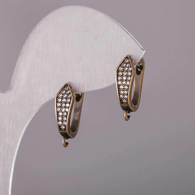Hooks for earrings with rhinestones bronze color 17×14×5mm price per pair