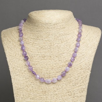 Amethyst Bead Necklace with Faceted Pearls, 8x6 mm, 45 cm+ length