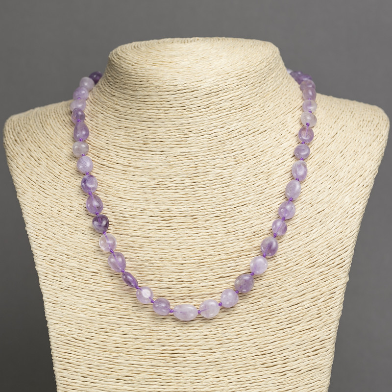 Amethyst Bead Necklace with Faceted Pearls, 8x6 mm, 45 cm+ length