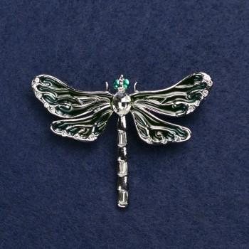 Brooch Butterfly Silvered Metal, Enamel and Rhinestones 44x60mm +