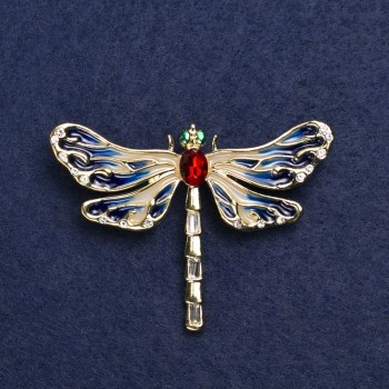 Brooch Butterfly golden metal, enamel and crystals 44x60mm +