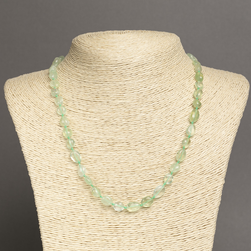 Necklace made of natural prehnite, briolette cut, diameter 8×6 mm, length 45 cm