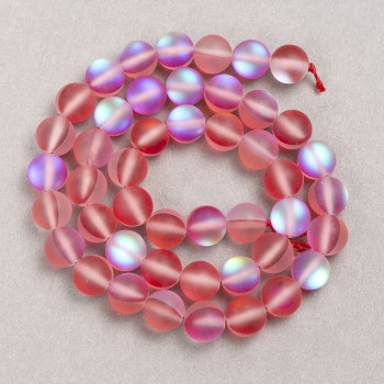 Beads on Thread Opal Glass Red Matte Sphere, 8mm diameter ±, length 39cm ±