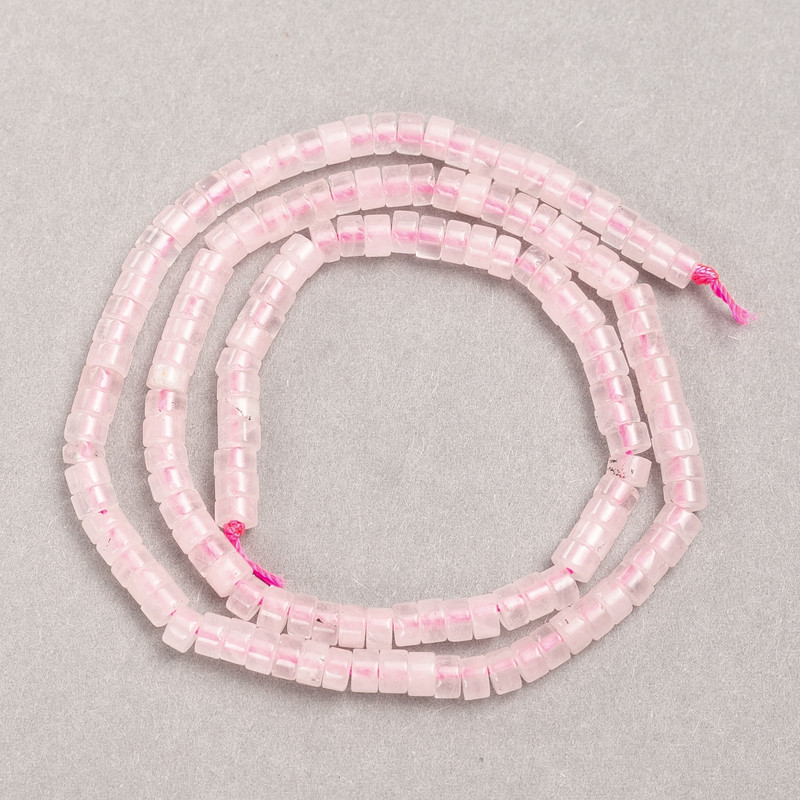 Beads on a Thread Natural Stone Pink Quartz Rondelle, 4×2.5 mm +-, length 38 cm +