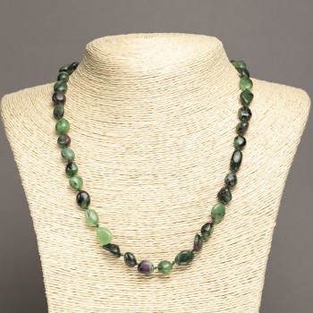 Necklace of Zoisite Natural Stone, tumbled beads, 10x8 mm diameter, length 45 cm+