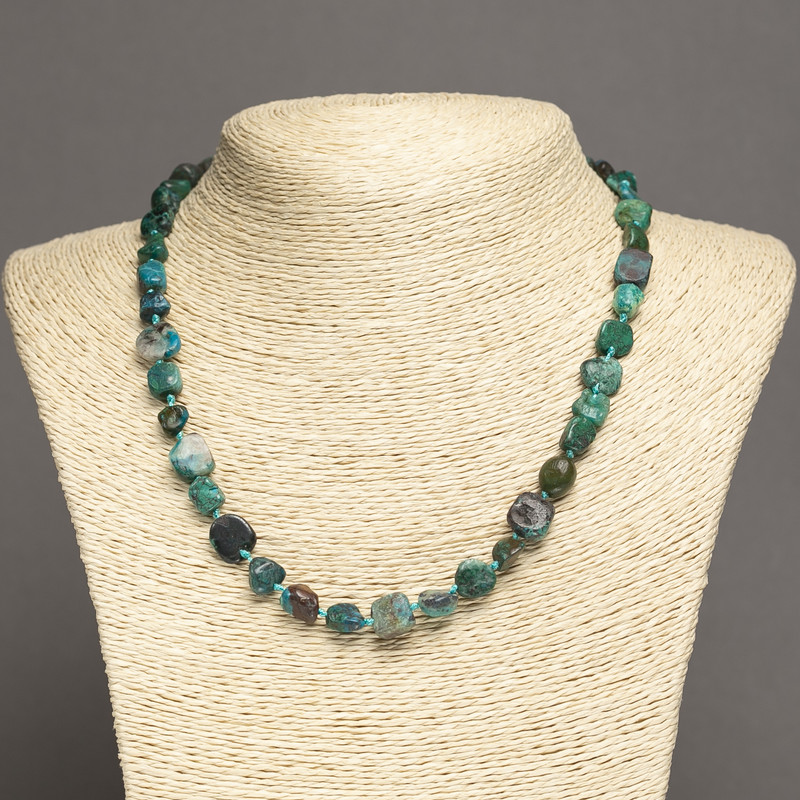 Chrysocolla Natural Stone Necklace—Rounded Beads, 8x9 mm, 45 cm length