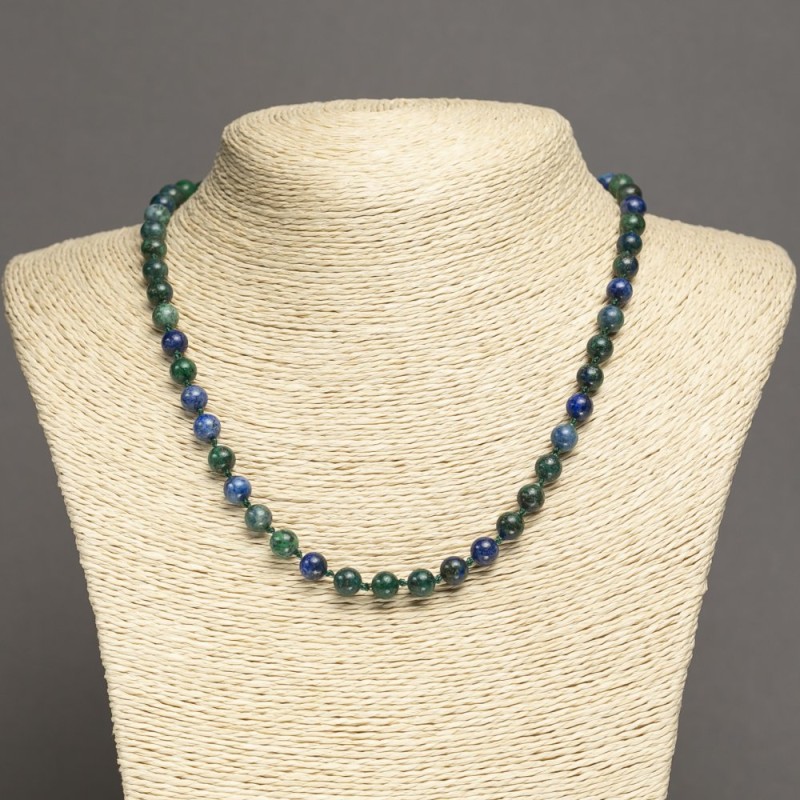 Azurite Natural Stone Necklace – Smooth Round Beads, 6 mm diameter, 45 cm length