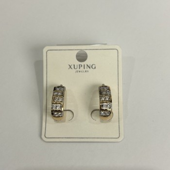 Earrings Xuping 18K Gold Plating with Rhodium and White Crystals, 16x6 mm diameter +