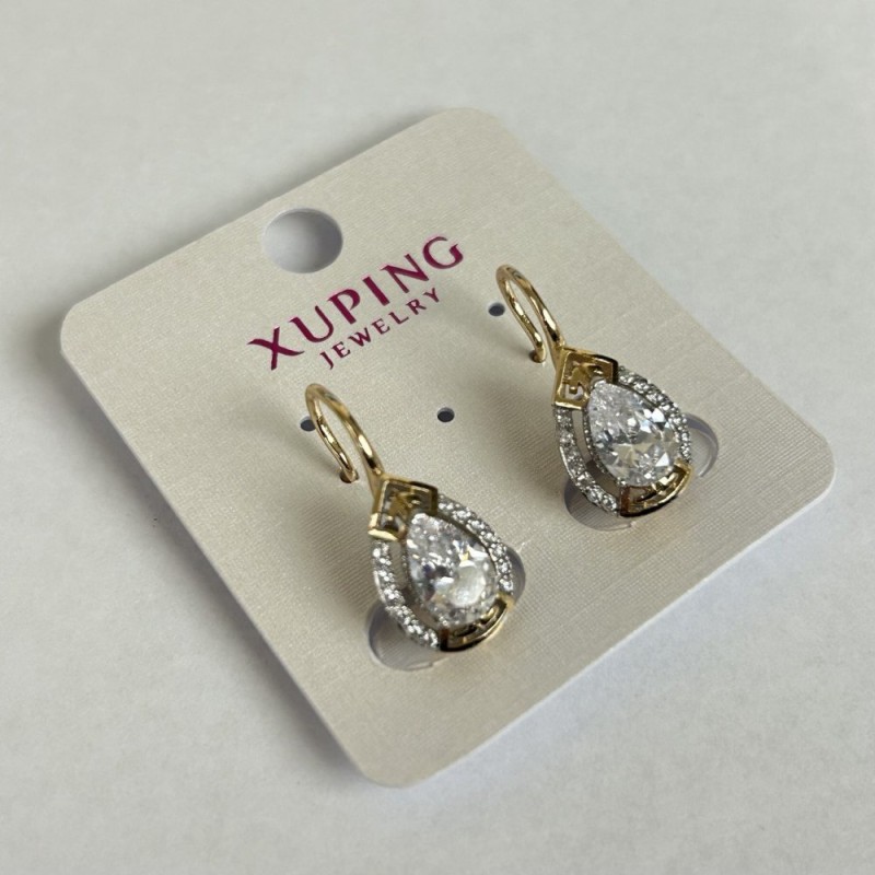 Earrings Xuping 18K Gold Plating with Rhodium and White Crystals, diameter 24×10mm +