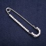 Brooch pin with white rhinestones 70x15mm silver metal