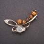 Brooch with Tiger's Eye Stone - Twig Branch, Bronze Color, 58x36mm