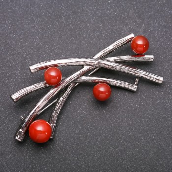 Brooch Accent with Carnelian, Gray Metal 70x32mm