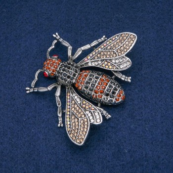 Brooch Butterfly with Golden, Black and Gasoline Crystals, Dark Silver Metal 70x55mm +