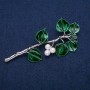 Brooch 'Berries on a Branch' Mallorca Pearl and Green Enamel, Silvery Metal 38x83mm
