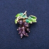 Brooch Pendant Grapes with Amethyst Beads and Green Enamel, Golden Metal 35×45mm