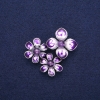 Brooch Pendant Flowers with Amethyst and Purple Enamel, Silver Metal 36x46mm