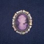 Cameo Brooch with Rainbow Rhinestones, Silver Metal 33×40mm