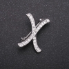 Initial Brooch with the letter "H" White Rhinestones, Metal Color "Grey" 27x21 mm