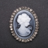 Cameo Brooch with Rhinestones "Satin" metal color "gray" 50x40mm