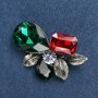 Brooch with Leaves in Silvery Metal with Crystals 55x35mm +