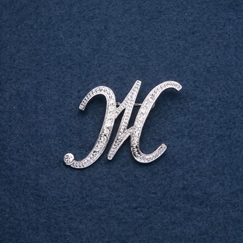 Brooch Initial J Letter 43x36mm Silver Color