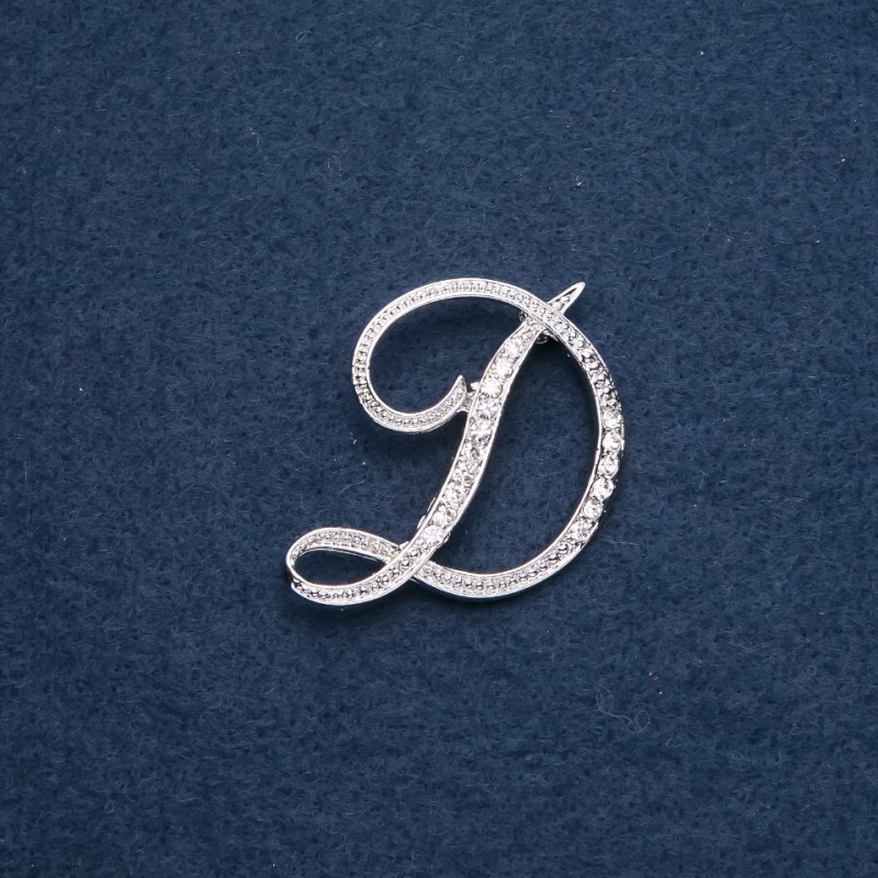 Brooch Initial D Letter 40x36mm Color of Metal: Silver